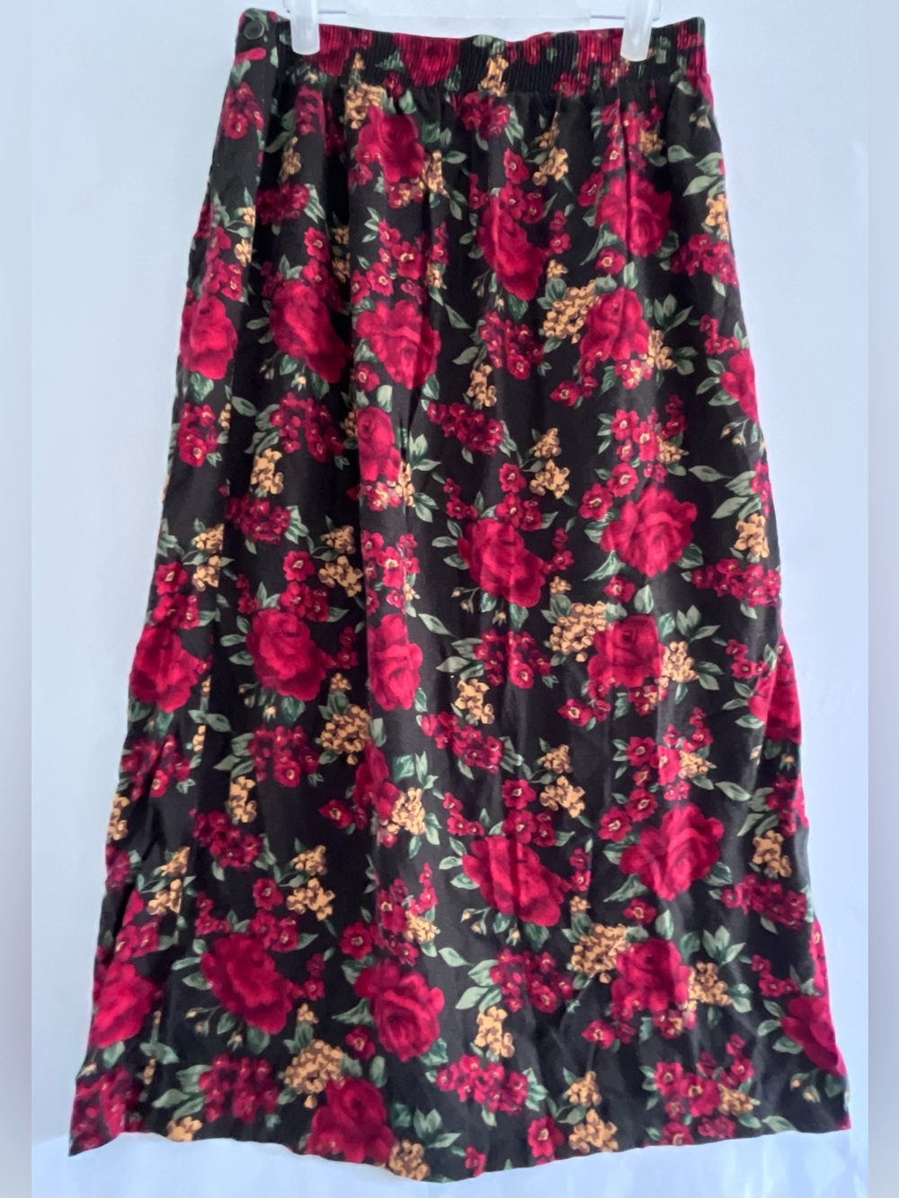 Vintage 90s Whimsigoth Dark Floral Maxi Skirt Pockets